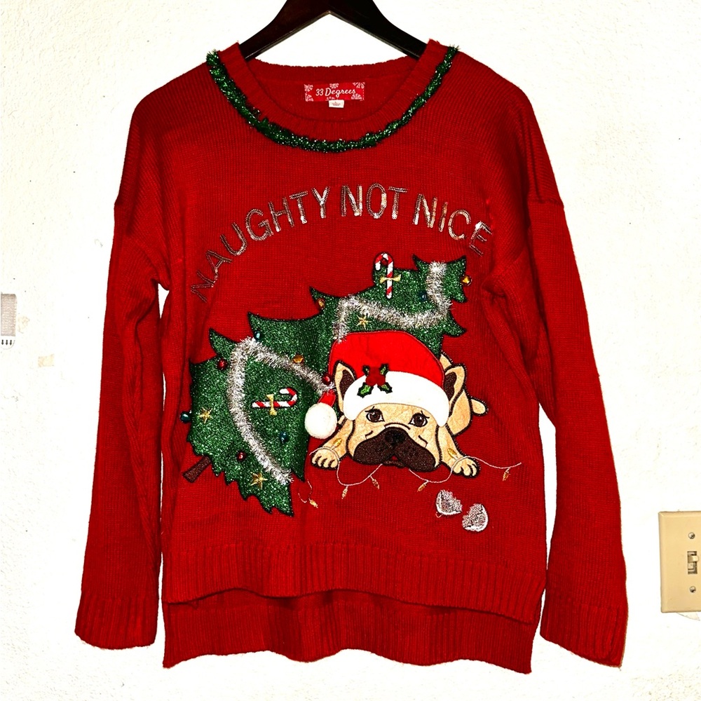 Red Bulldog Ugly Christmas Sweater Large